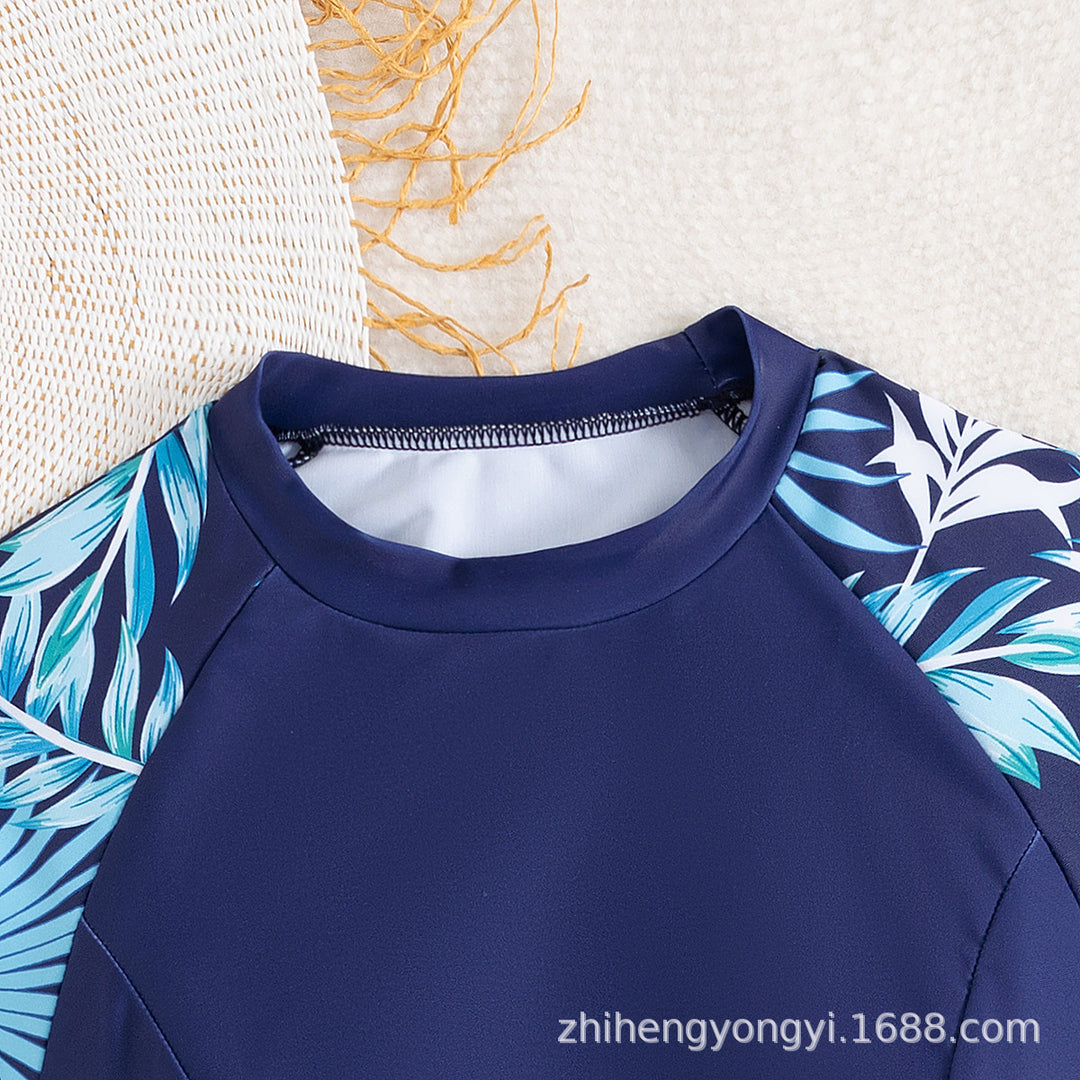 Women's Surf Suit with Long Sleeves and Stylish Plant Patterns Mune Fashion