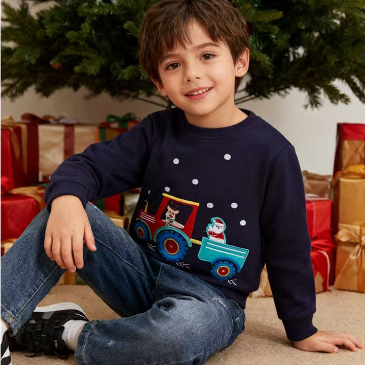 Boys sweatshirt with cheerful tractor and Christmas motif Mune Fashion
