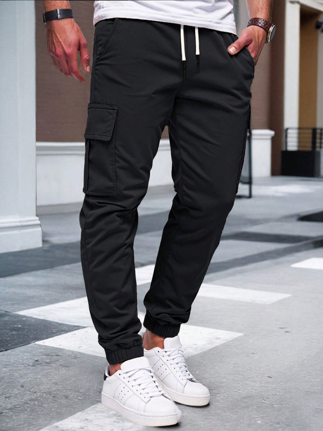 Men's Nan Tapered Leisure Cargo Pants with Flap Pockets, Drawstring Waist and Elastic Leg Openings Mune Fashion