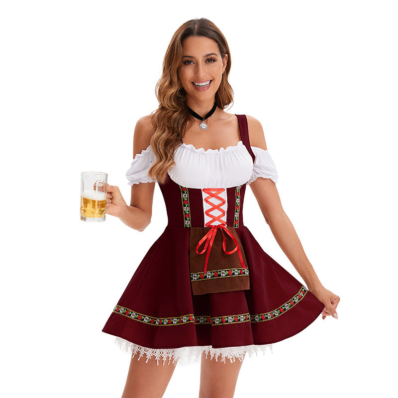 Women's nano traditional Oktoberfest dirndl mini dress with lacing and removable apron Mune Fashion