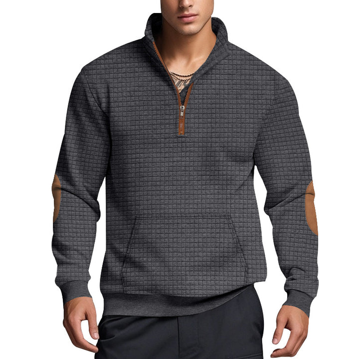 Men's quilted half-zip pullover with zip collar and synthetic leather elbow patches Mune Fashion