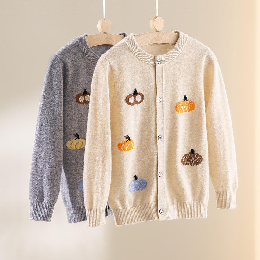Women's cardigan with intarsia pumpkin motifs, round neckline and button placket Mune Fashion