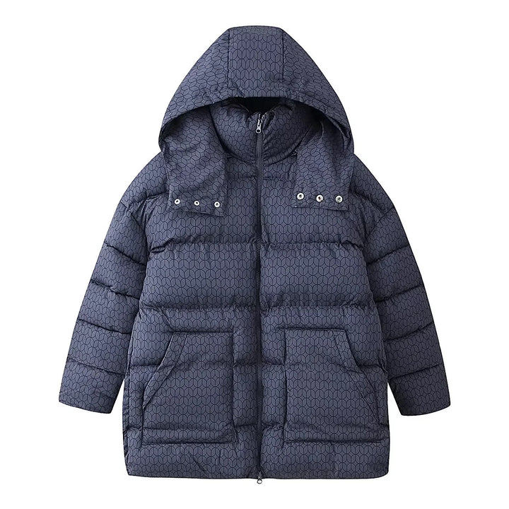 Women's non-quilted hooded jacket with graphic quilted pattern, two-way zipper and oversized pockets Mune Fashion