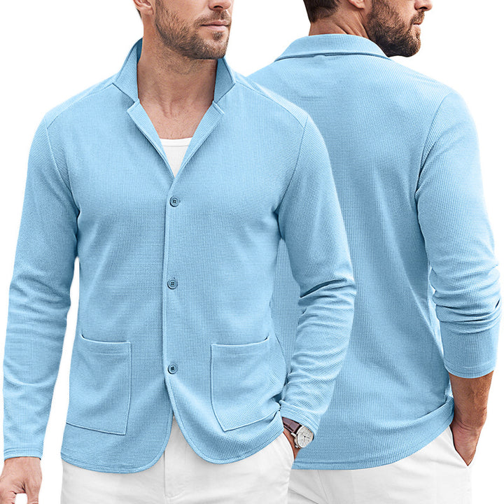 Men's knitted blazer cardigan with textured knit and patch pockets Mune Fashion