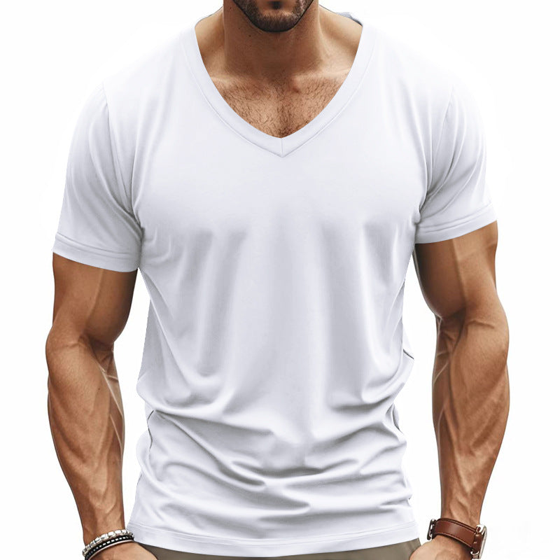 Men's V-neck T-shirt made of breathable cotton blend with modern cut Mune Fashion