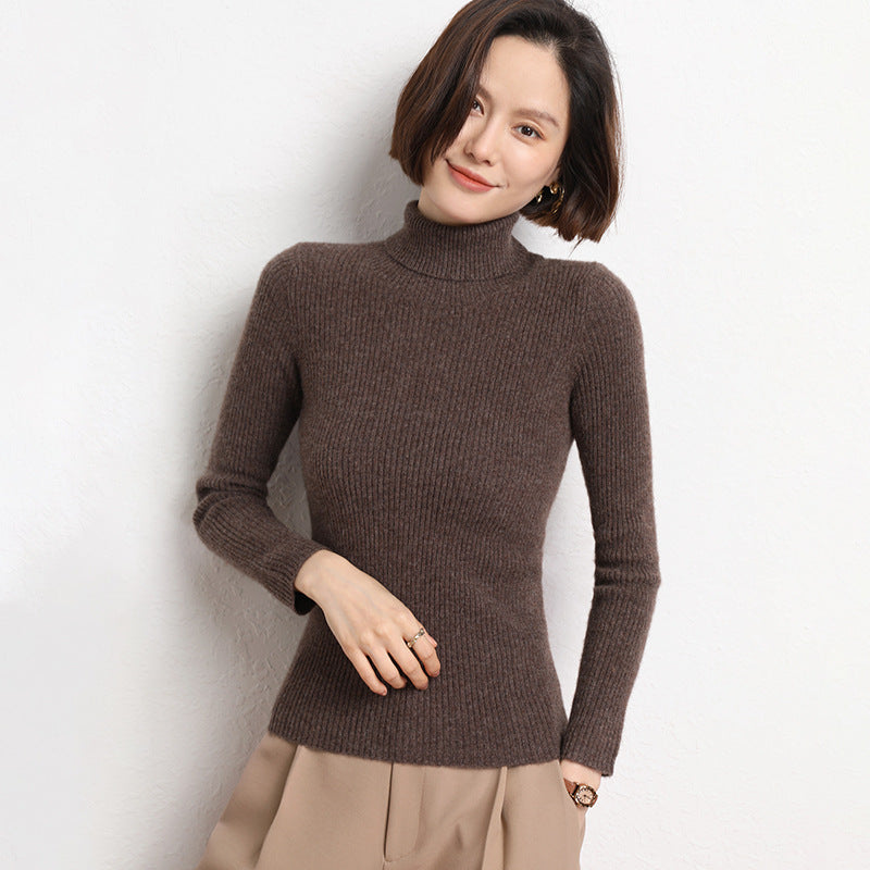 Women's Tailored Fine Knit Turtleneck Sweater with Fine Ribbed Texture and Cashmere Look Mune Fashion
