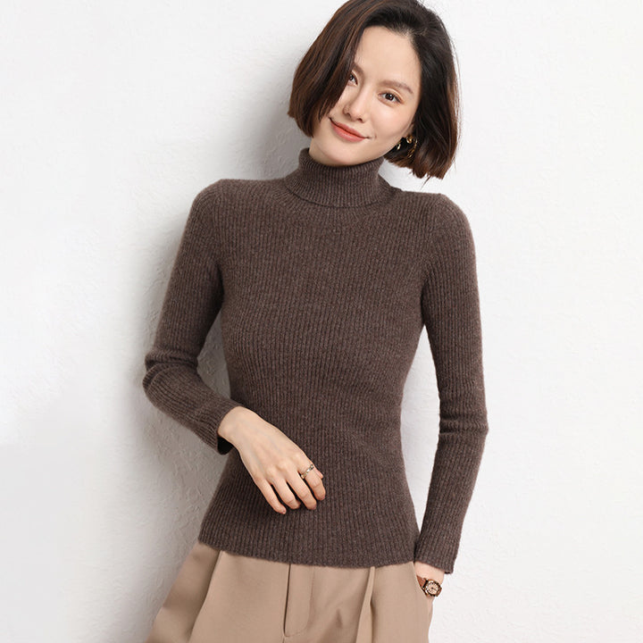 Women's Tailored Fine Knit Turtleneck Sweater with Fine Ribbed Texture and Cashmere Look Mune Fashion