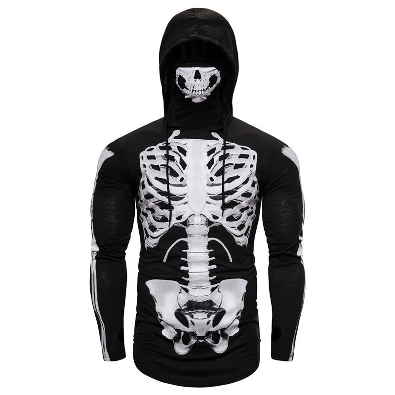 Men's hoodie with skeleton print, integrated multifunctional scarf, and tailored fit Mune Fashion