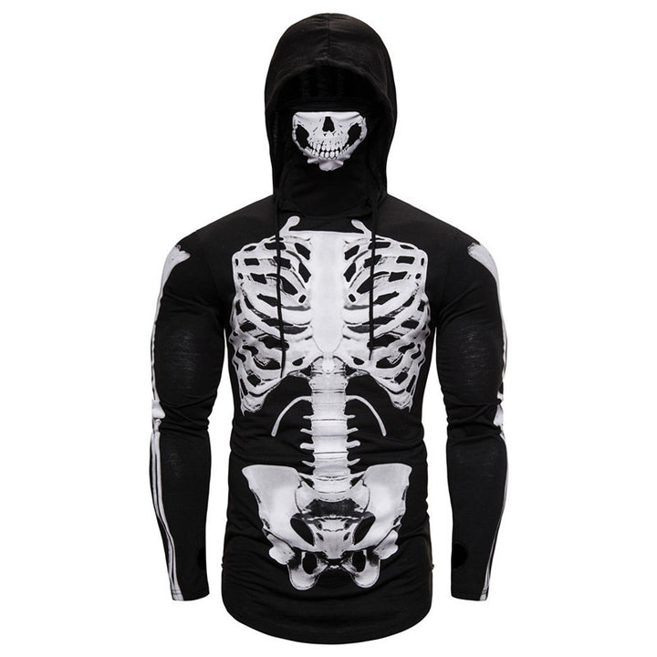 Men's hoodie with skeleton print, integrated multifunctional scarf, and tailored fit Mune Fashion