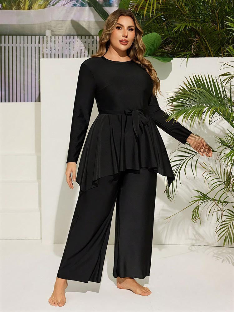 Ladies Elegant and Flowing Two-Piece Set with Waist Belt Mune Fashion