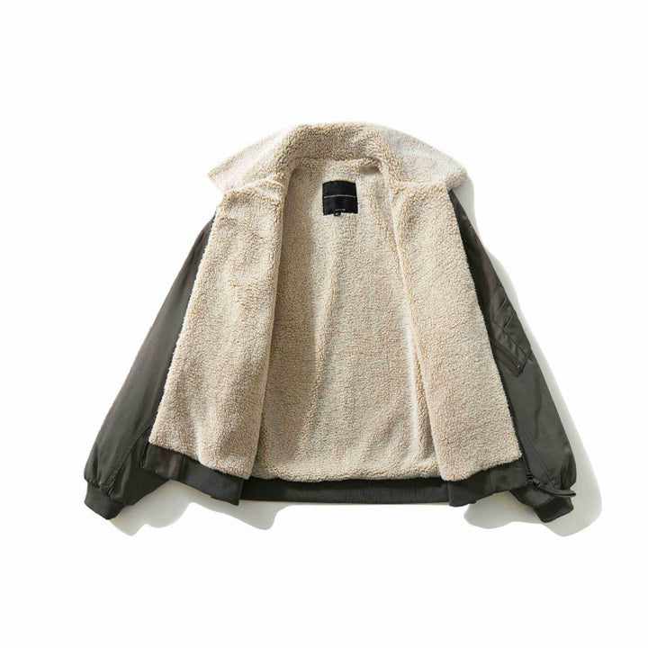 Men's short cut padded bomber jacket with teddy collar and utility arm pocket Mune Fashion