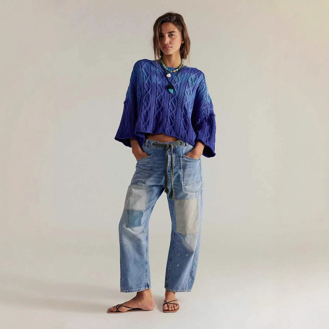 Women's high-waisted jeans in a loose fit with patch pockets and drawstring Mune Fashion