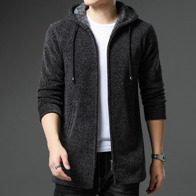 Men's urban hooded knitted coat with teddy lining, concealed zipper and side pockets Mune Fashion
