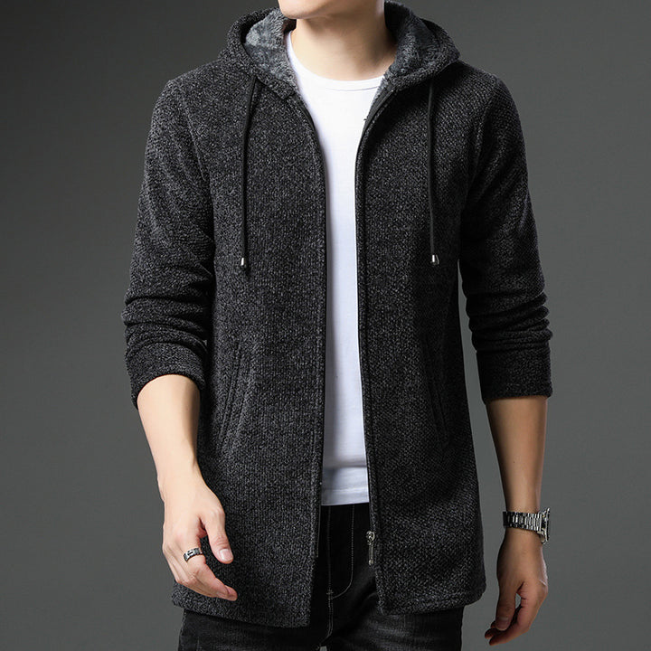 Men's urban hooded knitted coat with teddy lining, concealed zipper and side pockets Mune Fashion