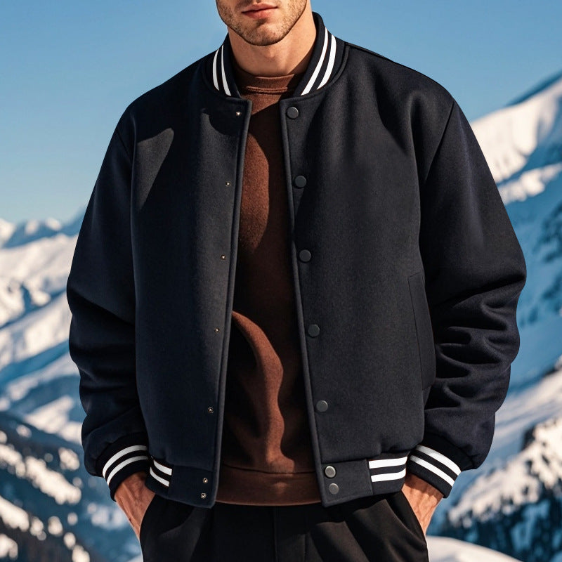 Men's stylish college varsity jacket with ribbed collar, elastic cuffs, and warming thermal padding Mune Fashion