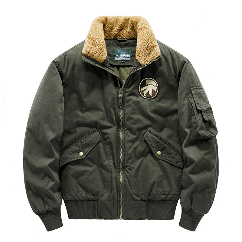 Men's Vintage Canvas Pilot Jacket with Teddy Collar and Padded Quilted Lining Mune Fashion