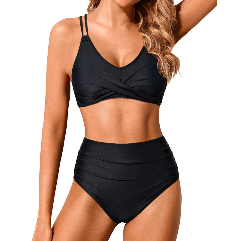 Women's High-Waisted Bikini Set with Ruffled Top Mune Fashion