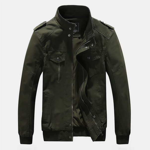Men's Urban Canvas Pilot Jacket with Reinforced Shoulders, Stand-Up Collar and Concealed Zip Fastening Mune Fashion