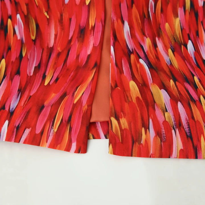 Women's Short Blazer without Collar with Artistic Brush Stroke Print Mune Fashion