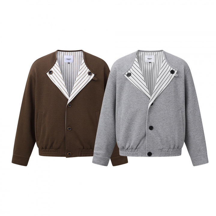Men's short jacket without collar with striped inner lining and elastic hem Mune Fashion