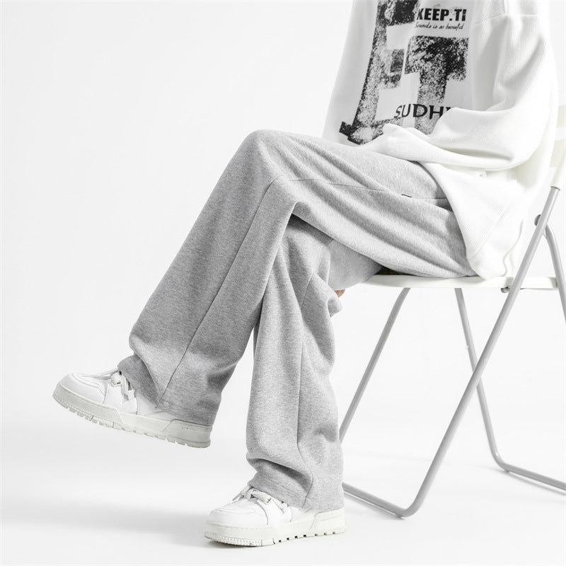 Men's Relaxed-Fit Lounge Pants with Elastic Waistband, Drawstring, and Wide Leg Mune Fashion
