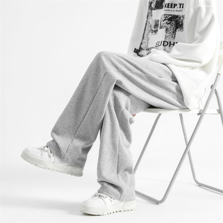 Men's Relaxed-Fit Lounge Pants with Elastic Waistband, Drawstring, and Wide Leg Mune Fashion