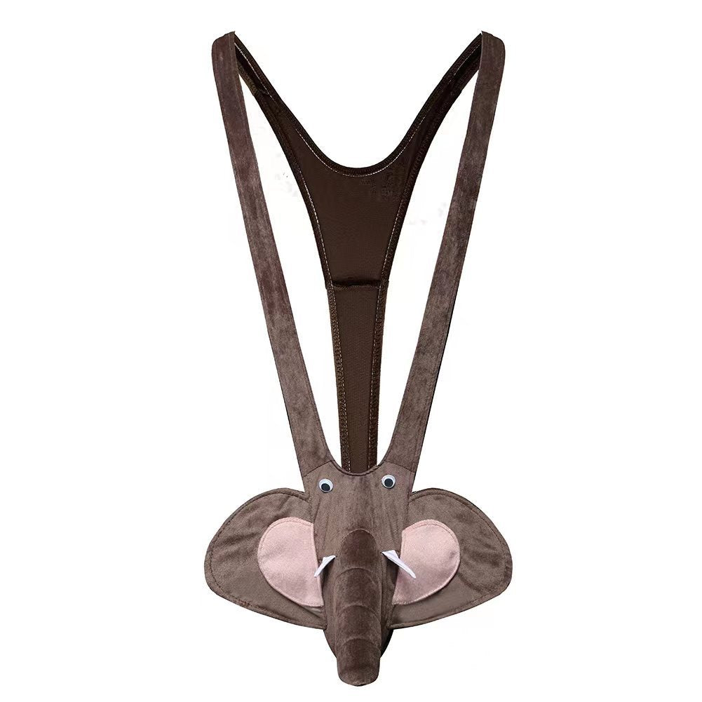 Men's Novelty Plush Reindeer Thong with Antler Pouch