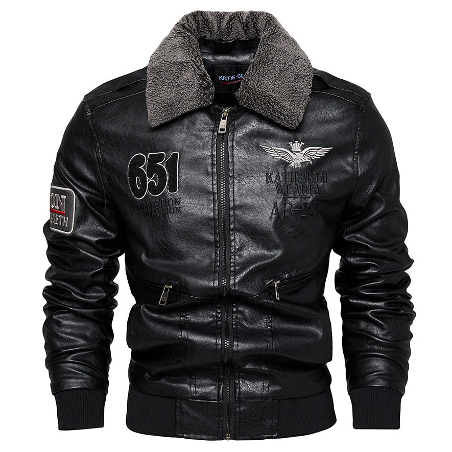 Men's Robust Leather Jacket with Removable Teddy Collar Mune Fashion