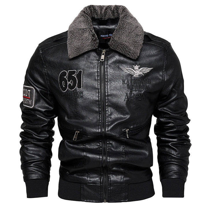 Men's Robust Leather Jacket with Removable Teddy Collar Mune Fashion