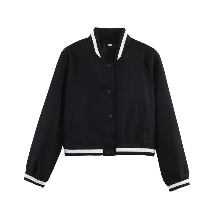 Women's Cropped Boxy Bomber Jacket with Ribbed Cuffs and Snap Placket Mune Fashion