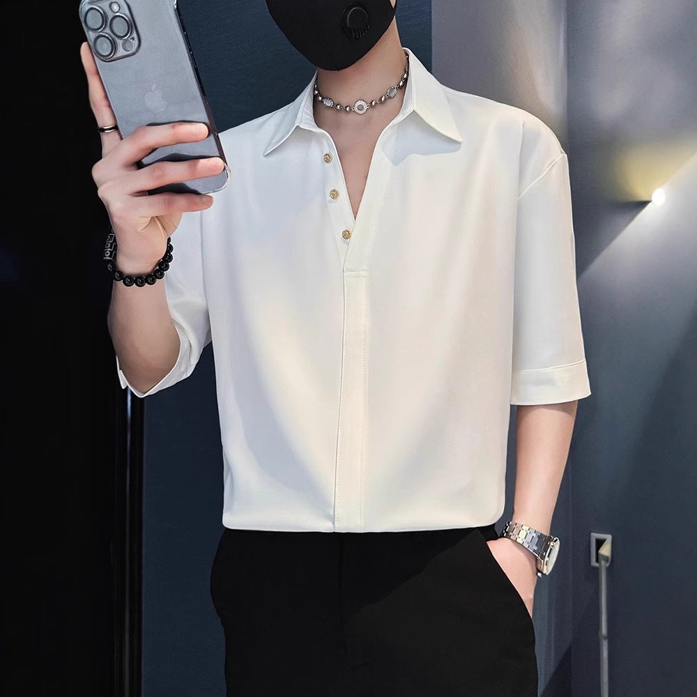 Men's Fashion Short Sleeve Shirt with Button Placket Mune Fashion