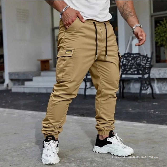Men's Tapered Utility Cargo Pants with Drawstring Waist, Elastic Cuffs and Multiple Pockets Mune Fashion