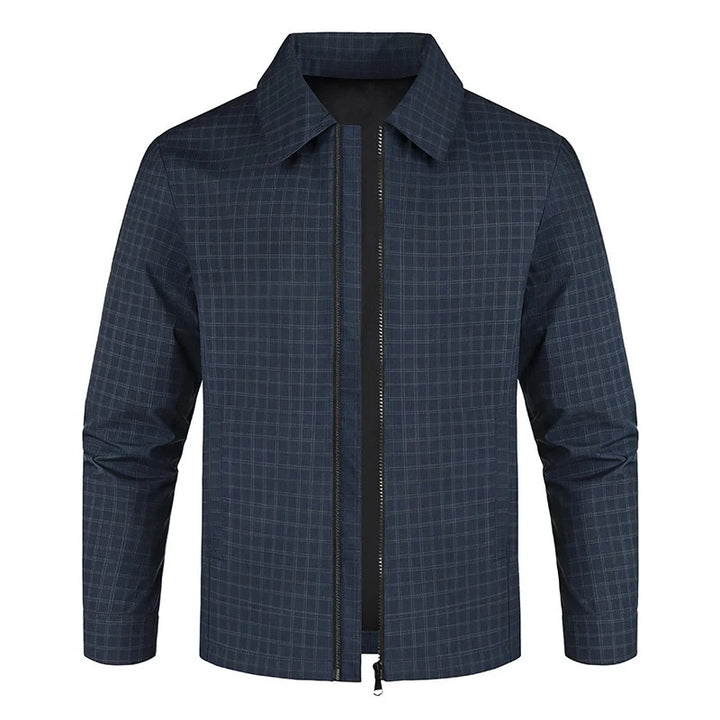 Men's Lightweight Checked Overshirt Jacket with Concealed Two-Way Zipper and Shirt Collar Mune Fashion