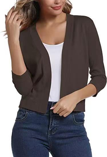 Women’s open short cardigan with three-quarter sleeves and elastic hem Mune Fashion