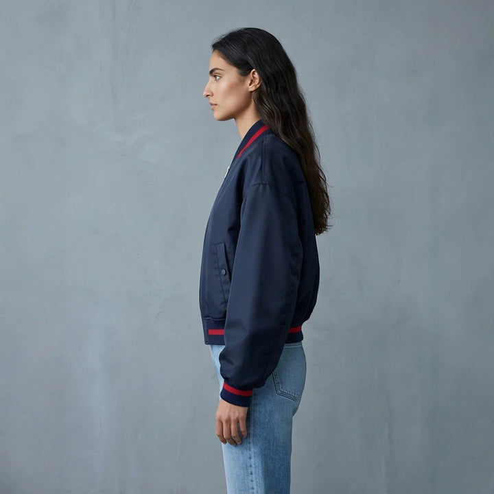 Women's Short Cut Oversized Bomber Jacket with Voluminous Sleeves and Ribbed Cuffs Mune Fashion