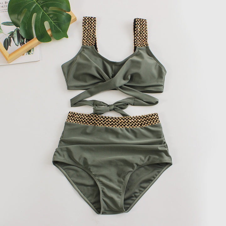 Women's High-Waisted Bikini Set with Stylish Wrap Top Mune Fashion