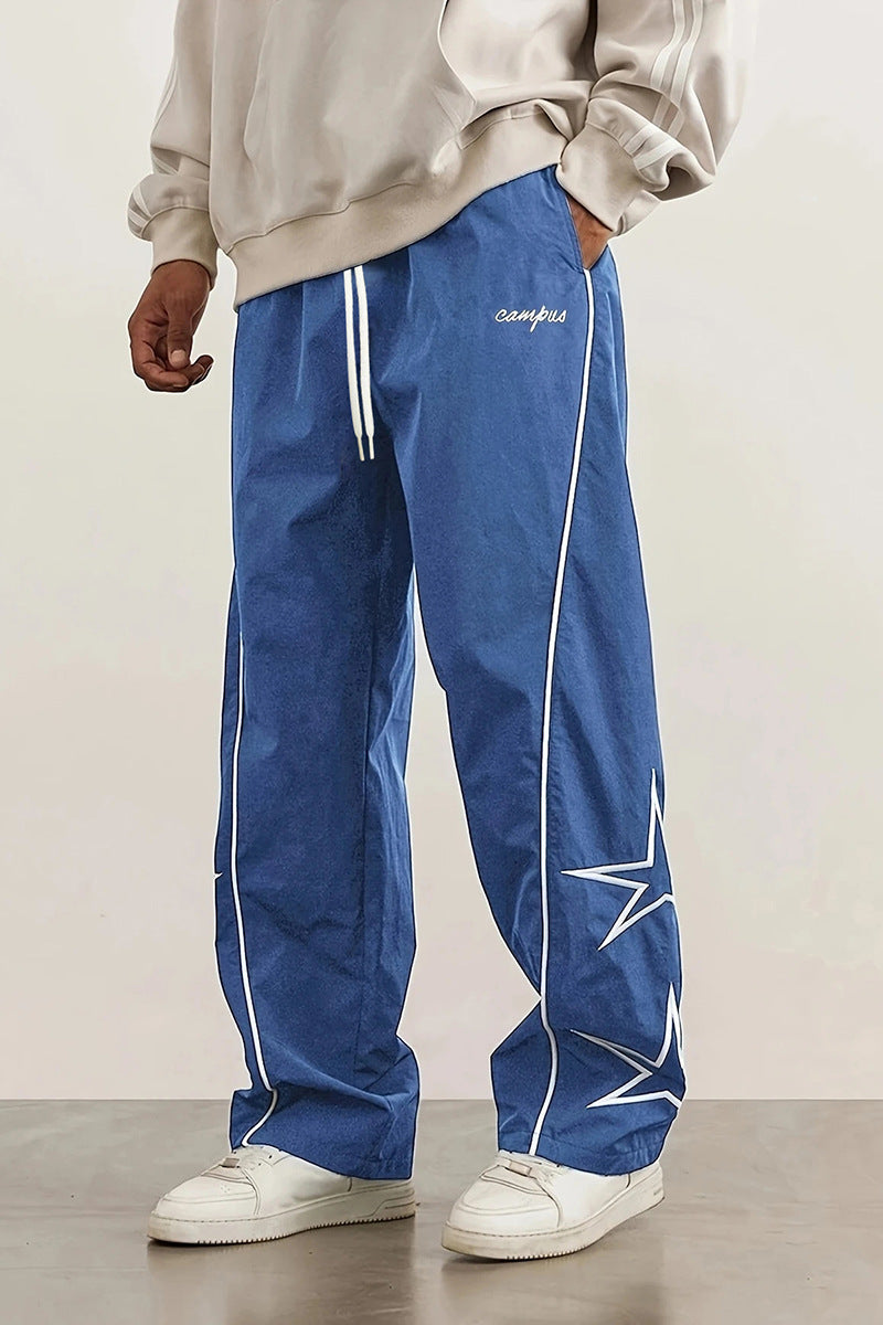 Men's Wide Trackpants with Contrast Piping, Drawstring and Star Application Mune Fashion
