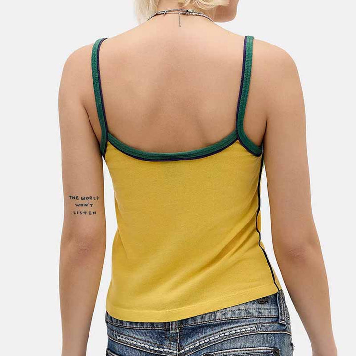 Ladies' figure-hugging cropped top with double straps and vintage Brazil print Mune Fashion