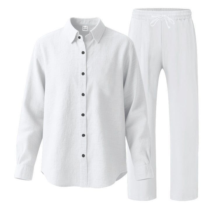 Women's comfortable lounge set with oversized shirt blouse and elastic drawstring pants Mune Fashion