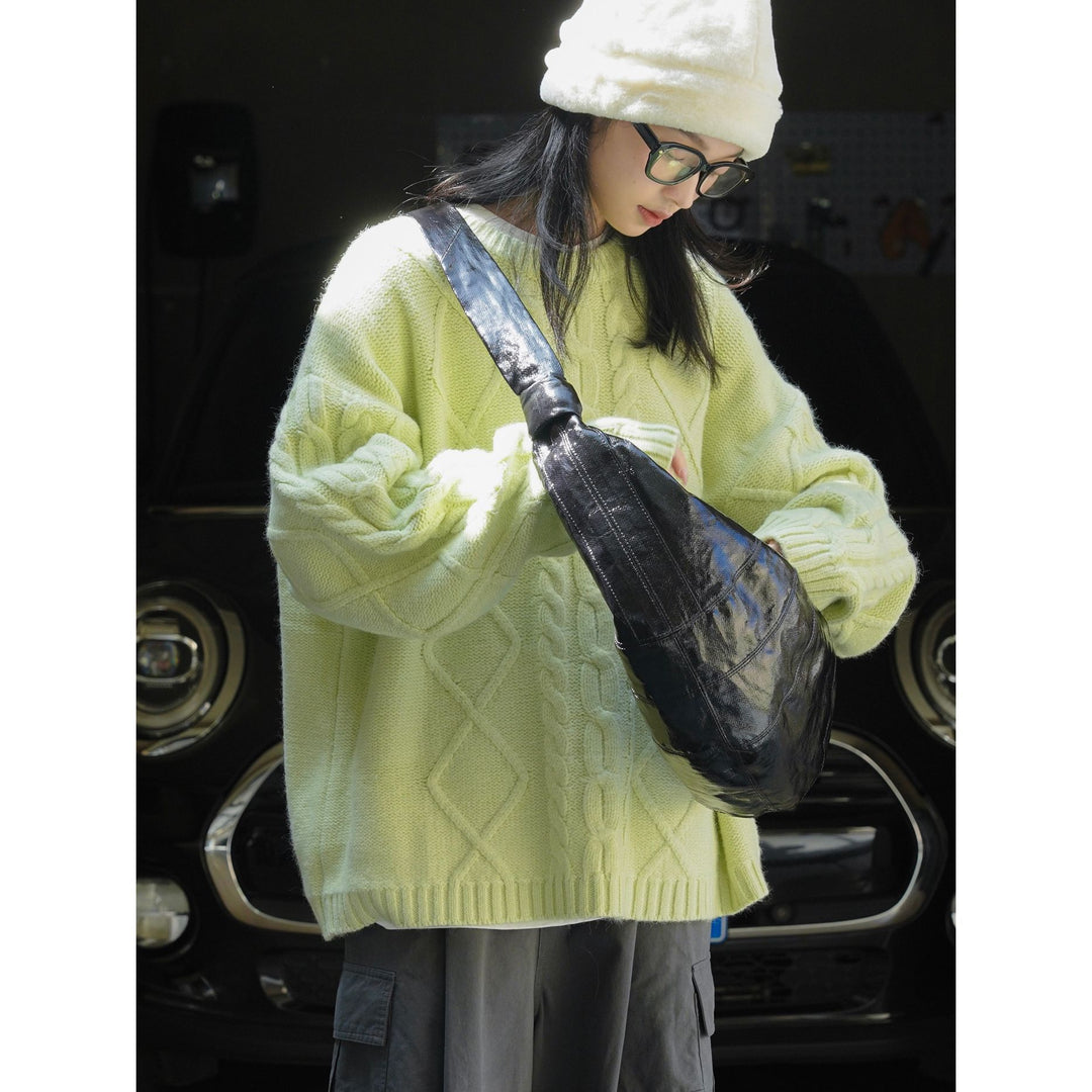 Women's Oversized Chunky Knit Sweater with Distinctive Cable Pattern and Ribbed Cuffs Mune Fashion