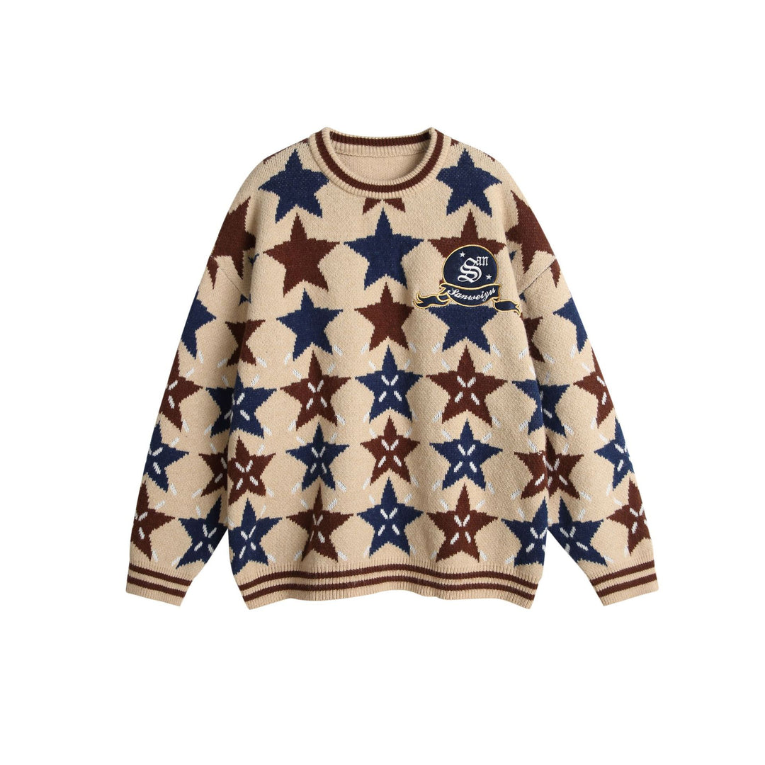 Unisex Chunky Knit Oversized Sweater with Star Intarsia and Embroidered Logo Patch Mune Fashion