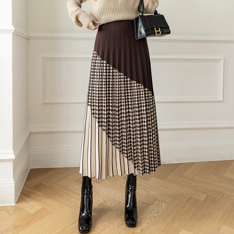 Women's Pleated Maxi Skirt with Geometric Pattern Mune Fashion