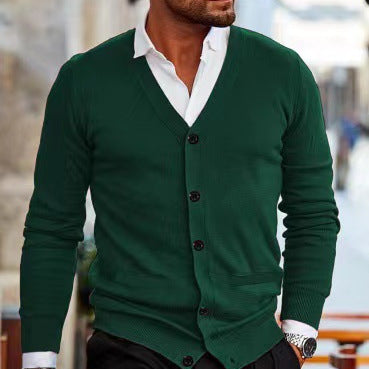 Men's fine knit V-neck cardigan with button placket and side pockets Mune Fashion