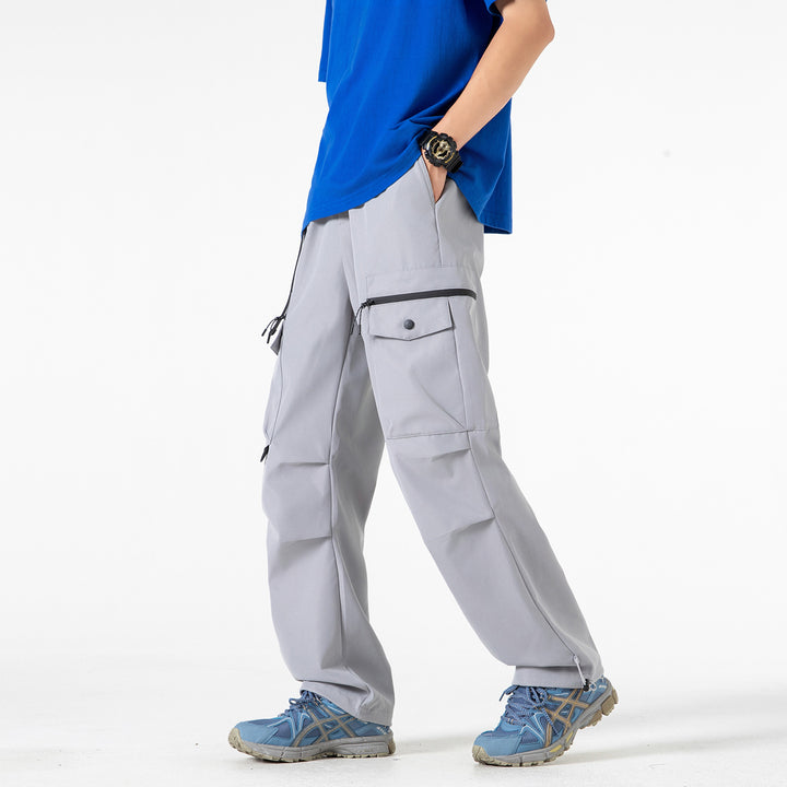 Men's Loose Utility Cargo Pants with Multi-Pockets, Adjustable Hem and Integrated Belt Drune
