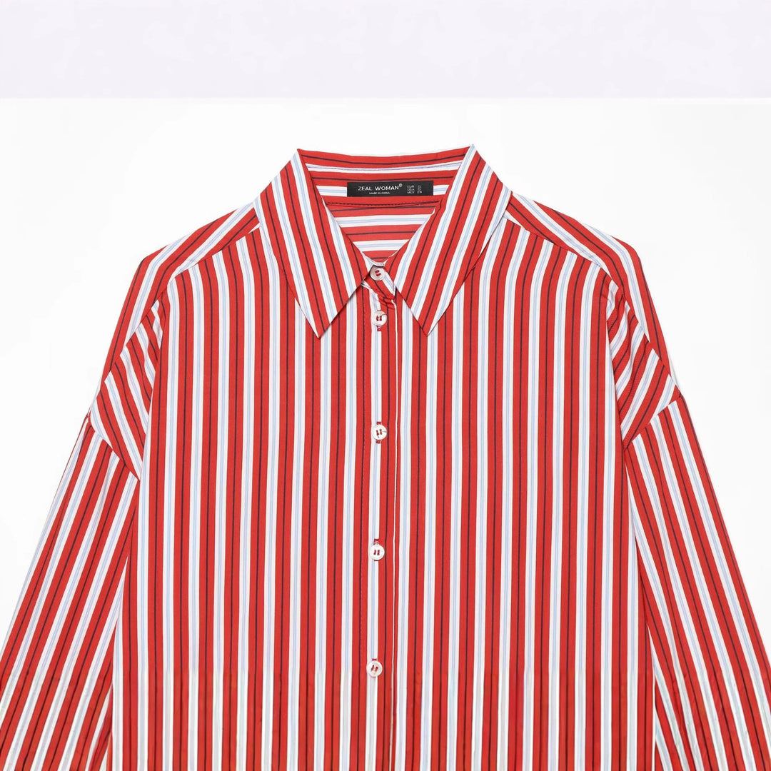 Women's oversized shirt blouse with drop sleeves, Kent collar and continuous button placket Mune Fashion