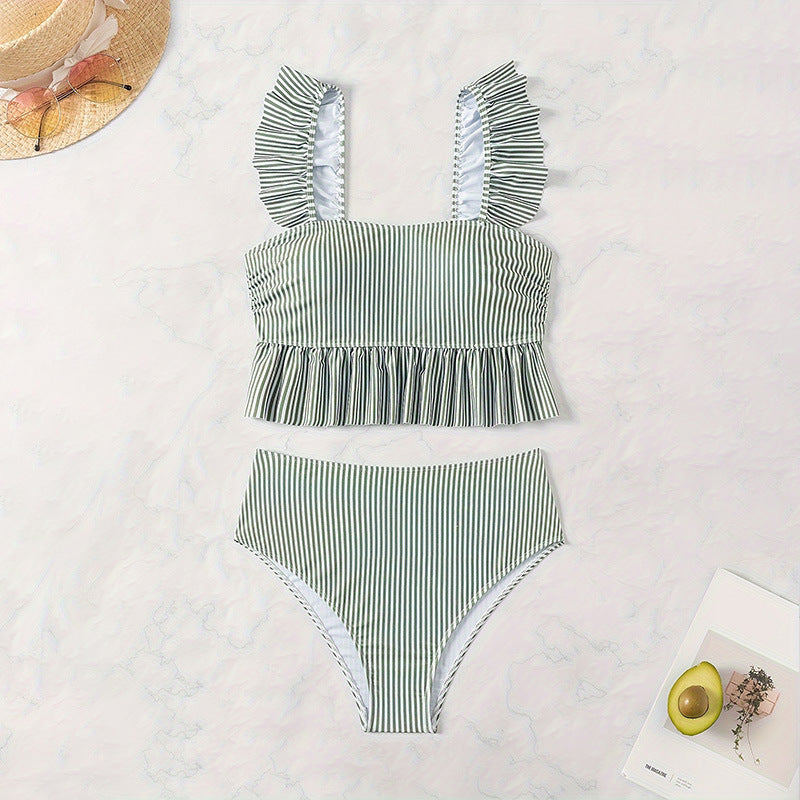 Women's beach tankini with ruffle design and high-waist pants Mune Fashion