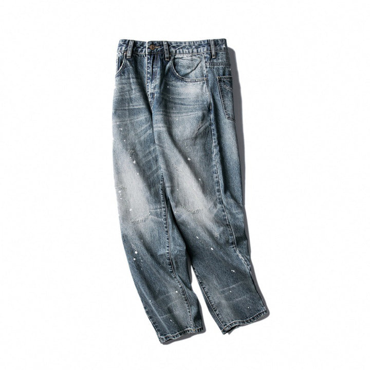 Men's Wide Baggy Jeans with Used Wash, Paint Splatter Effect and Relaxed Silhouette Mune Fashion