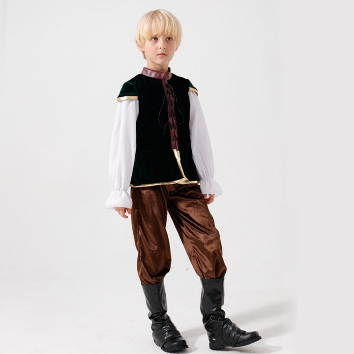 Unisex medieval children's costume set with velvet vest, gathered baggy pants and Renaissance details Mune Fashion