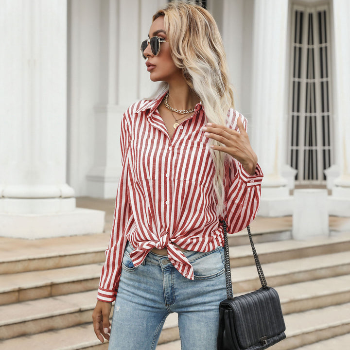 Women's Striped Long Sleeve Blouse Mune Fashion