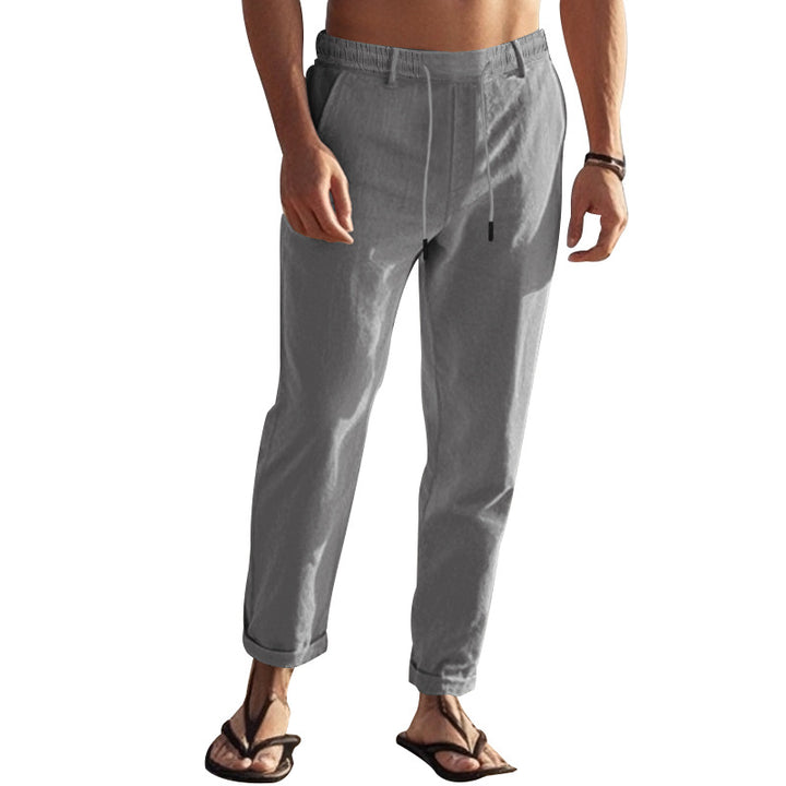 Men's casual chino with linen look, elastic waistband and slim ankle fit Mune Fashion